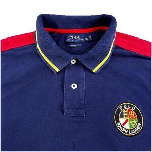 Polo Ralph Lauren Polo Shirt XL Navy Blue Cookie Crest Patch Custom Fit Preppy